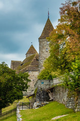 The grounds of the old medieval castle of Rapperswil on the shores of the Upper Zurich Lake...