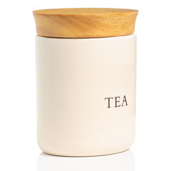 Jar with tea on white background isolation