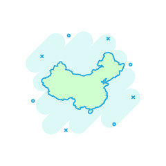 Cartoon colored china map icon in comic style. China illustration pictogram. Cartography sign splash business concept.