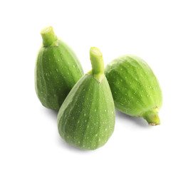 Whole ripe green figs on white background
