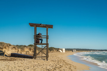 Fotograf und Ausguck am Meer 