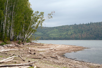 Fototapeta na wymiar River bank near the Pavlovka village in Bashkortostan, Russia close to Urman recreation base