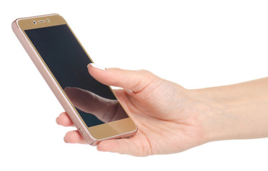 Mobile phone smartphone in hand on white background isolation