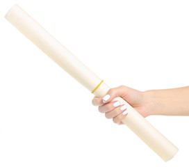 Paper wrapping in hand on white background isolation