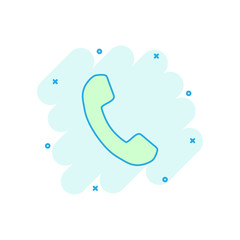 Cartoon colored phone icon in comic style. Mobile illustration pictogram. Phone sign splash business concept.
