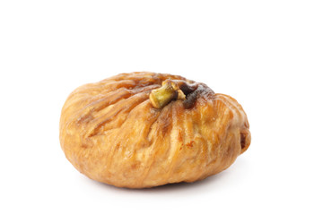 Delicious dried fig fruit on white background. Organic snack