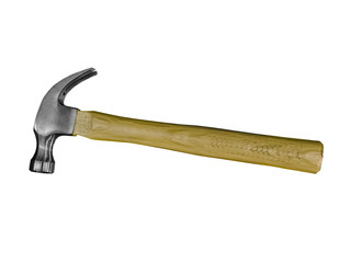 Hammer with wooden handle.