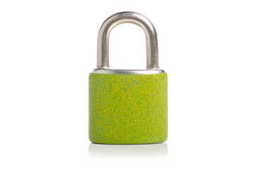 Fototapeta premium Small padlock metal on white background isolation
