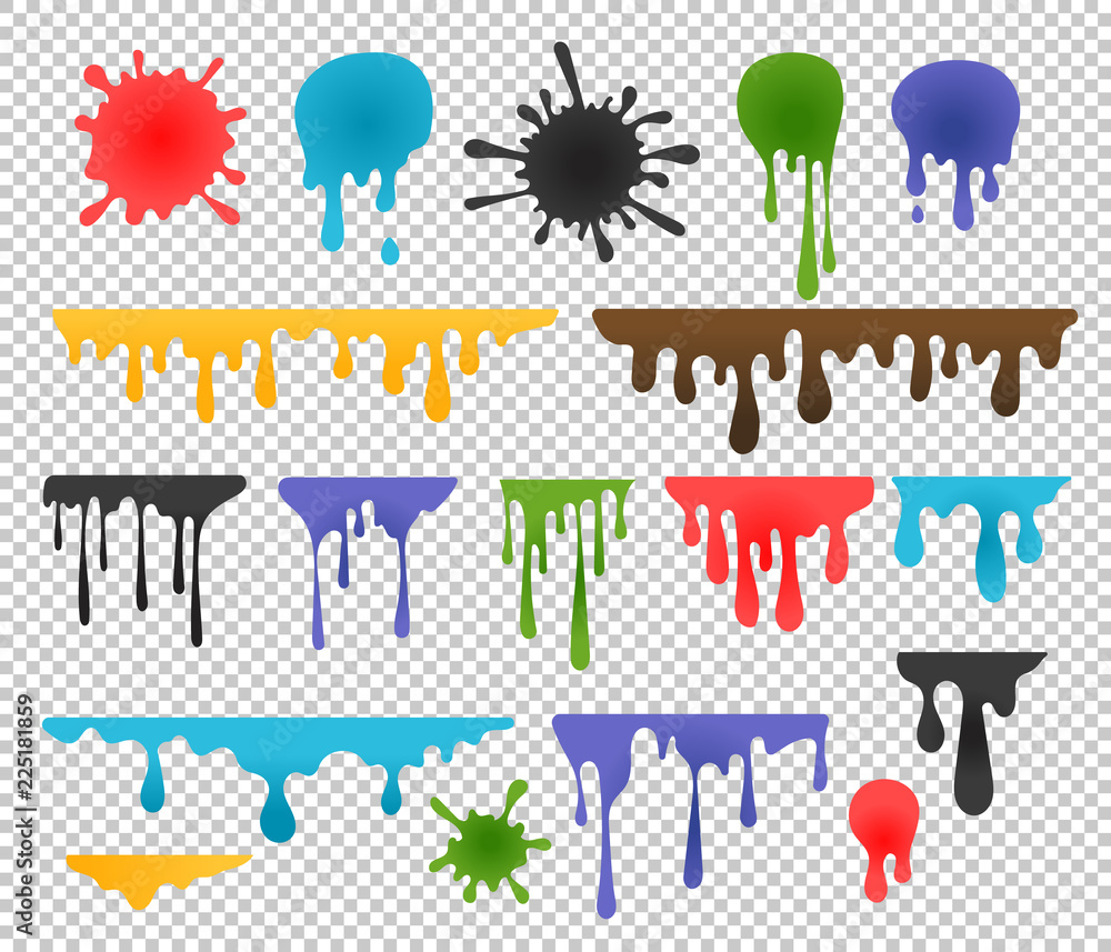 Aufkleber color ink blots and drips vector set isolated on transparent background