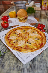 Pizza Chicken, mozzarella, chicken meat isolated on white background.