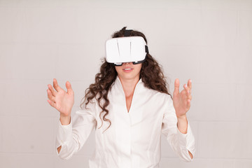 Woman with glasses of virtual reality. Future technology concept. 