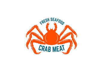 Fresh seafood. Emblem template with crab. Design element for logo, label, emblem, sign, poster.