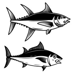 Fototapeta premium Set of Tuna fish illustration on white background. Design element for logo, label, emblem, sign, badge.
