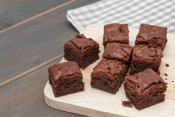 homemade cake chocolate brownies on wooden table