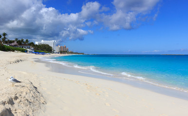Paradise beach in Nassau, Bahamas.
