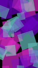 Multicolored translucent squares on dark background. Vertical image orientation. 3D illustration