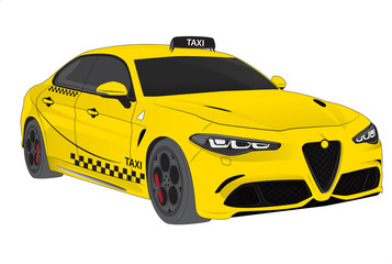 Fototapeta na wymiar Taxi supercar Yellow draw, sport, fast and luxury service, rent with driver and transfer