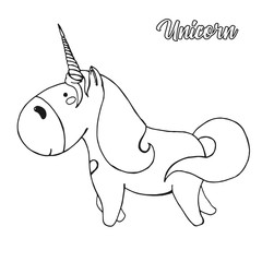 Sketch of unicorn isolated on white background. Vector illustration
