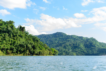 The mountain and forest with blue sky backgroud at Nakhon Nayok province, Thailand in the morning.