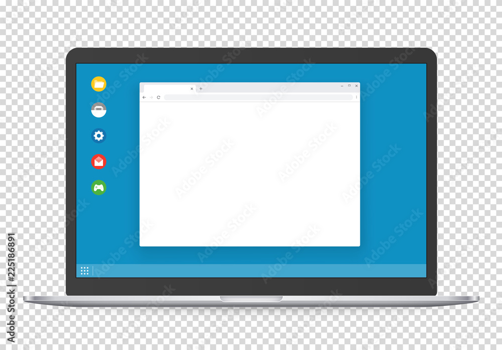 Poster Modern computer with operating system interface template and blank browser page.