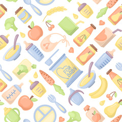 Baby food seamless pattern. Flat style vector illustration. Suitable for wallpaper, wrapping or textile
