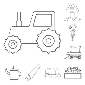 Isolated object of farm and agriculture sign. Set of farm and plant vector icon for stock.