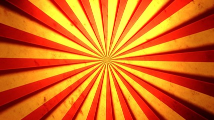 Red and yellow stripes (fat color saturation), with shadows, converging and forming a circle. Aged old retro vintage texture.
