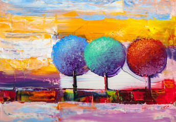original oil painting of autumn landscape