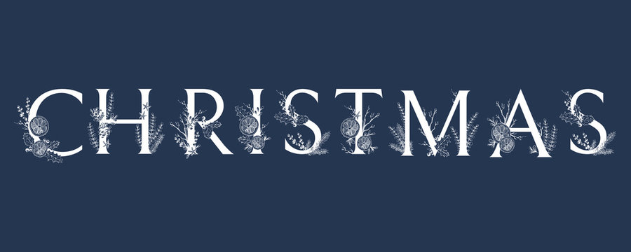 Vector logo Christmas. Decorated word, typographic composition
