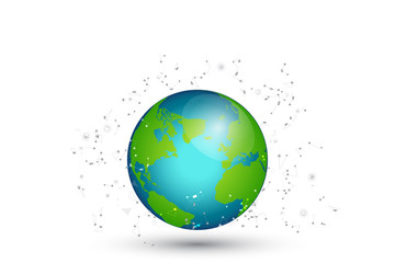 Green world network connection isolated on white background. World polygonal mesh and line as business, composition concept. Vector Illustration.