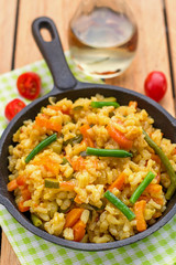 Risotto with carrots, zucchini and green beans