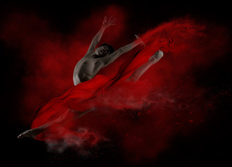 Ballet man. Dance black and red concept