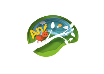 Alphabet Letter A-ant,paper cut concept vector illustration