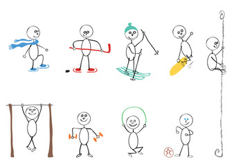 Naklejka premium Interesting pastime of athletes/ vector set of people with different winter sports activities and exercises