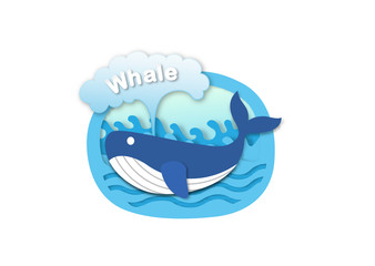 Alphabet Letter W-whale,paper cut concept vector illustration