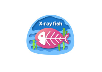 Alphabet Letter X-x ray fish,paper cut concept vector illustration