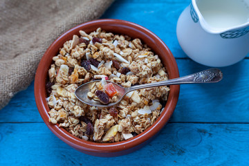 Close up of spoon with muesli
