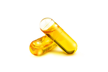 Fish oil capsules isolated on white background