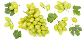 green grapes isolated on the white background with copy space for your text. Top view. Flat lay...