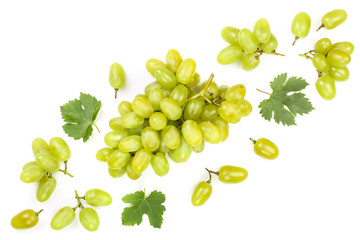 green grapes isolated on the white background with copy space for your text. Top view. Flat lay...