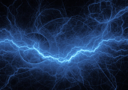 Blue fractal lightning, abstract electrical background