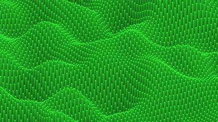 Waving surface with rounded green cylinders animation background