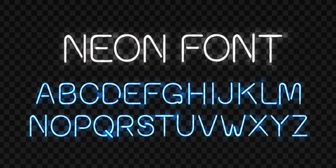 Vector realistic isolated neon sign of alphabet font letters for decoration and covering on the transparent background.