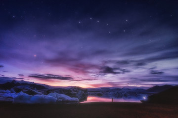 Laguna Jokulsarlon Islanda Tramonto con stelle © tuniz