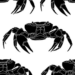 Black seamless crabs isolated on a white background. Vector.
