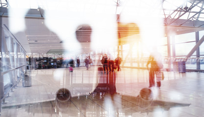 Modern airport with blur effects. double exposure