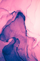Modern style trends. Liquid ink on a purple background. Ink, paint, abstract. Closeup of the painting. Colorful abstract painting background. Highly-textured oil paint. High quality details.