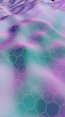 Colorful honeycomb with a gradient color on a light background. Perspective view on polygon look like honeycomb. Wavy surface. Isometric geometry. 3D illustration