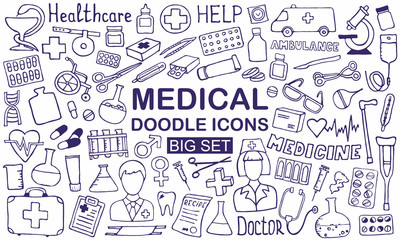 Medicine icon set. Vector eps. doodle illustrations. - 225200082