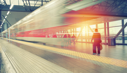 Modern airport with blur effects. double exposure